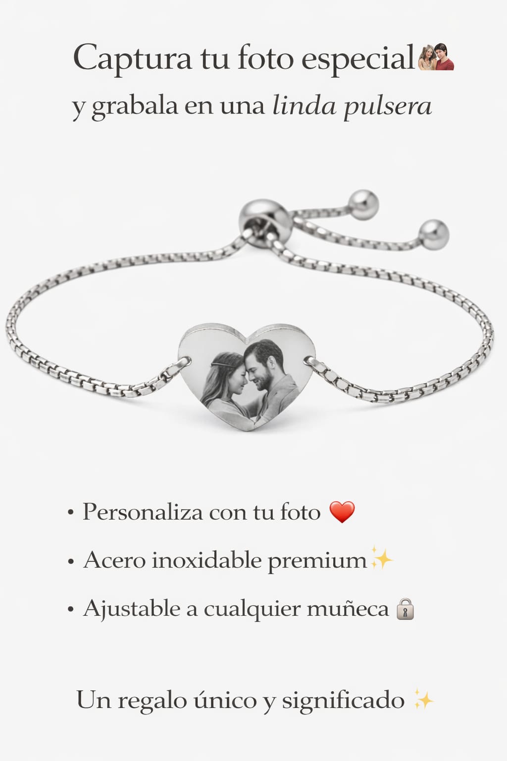 Pulsera Corazón Personalizable en Acero Inoxidable Grabado Láser♥️
