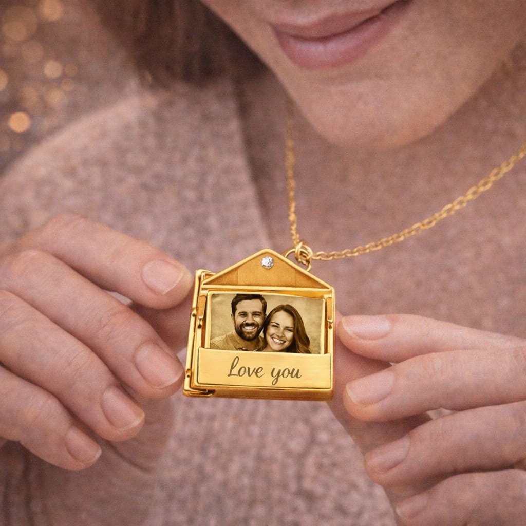 Collar y Dije de Sobre con cartita Adentro Personalizado con foto o Texto😍😍❤️