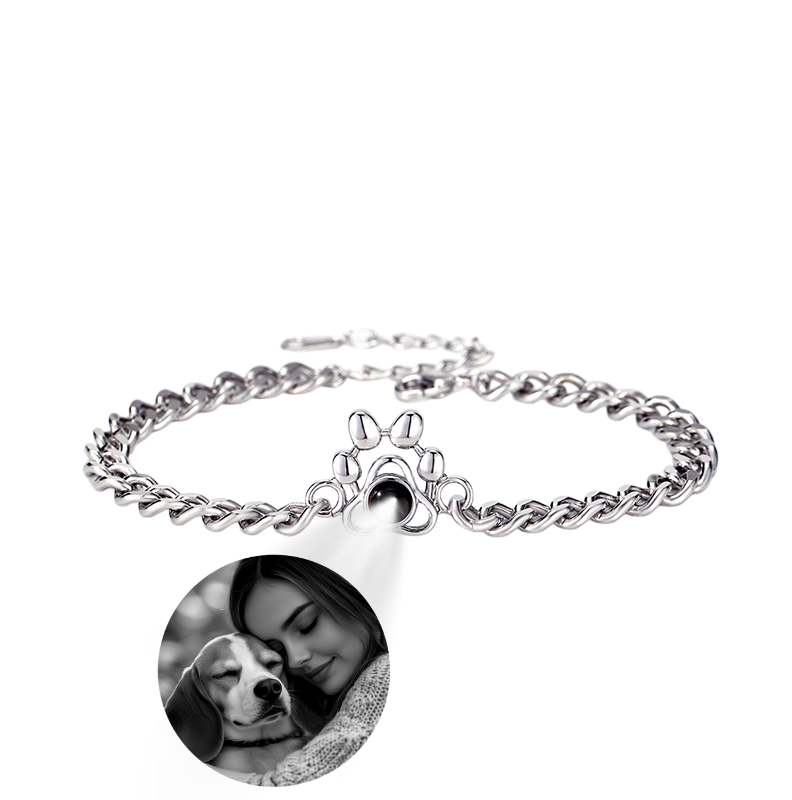 Pulsera De Plata con dije de Perrito con foto Personalizada de proyección❤️🐶
