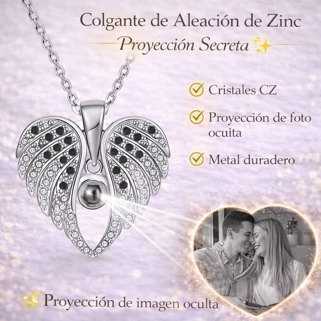 Collar y Dije de Alas Abatibles con Foto Personalizada