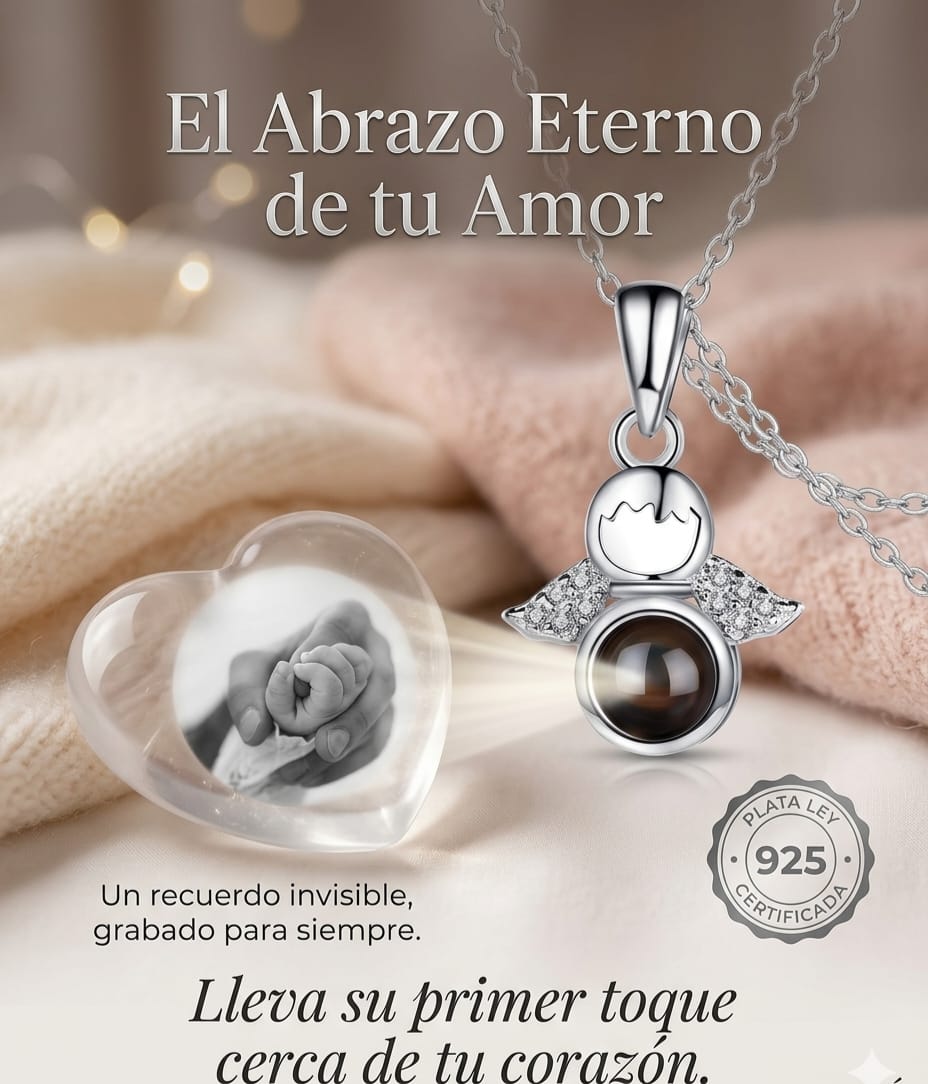 Collar y Dije de Angelito con foto personalizada de proyección❤️