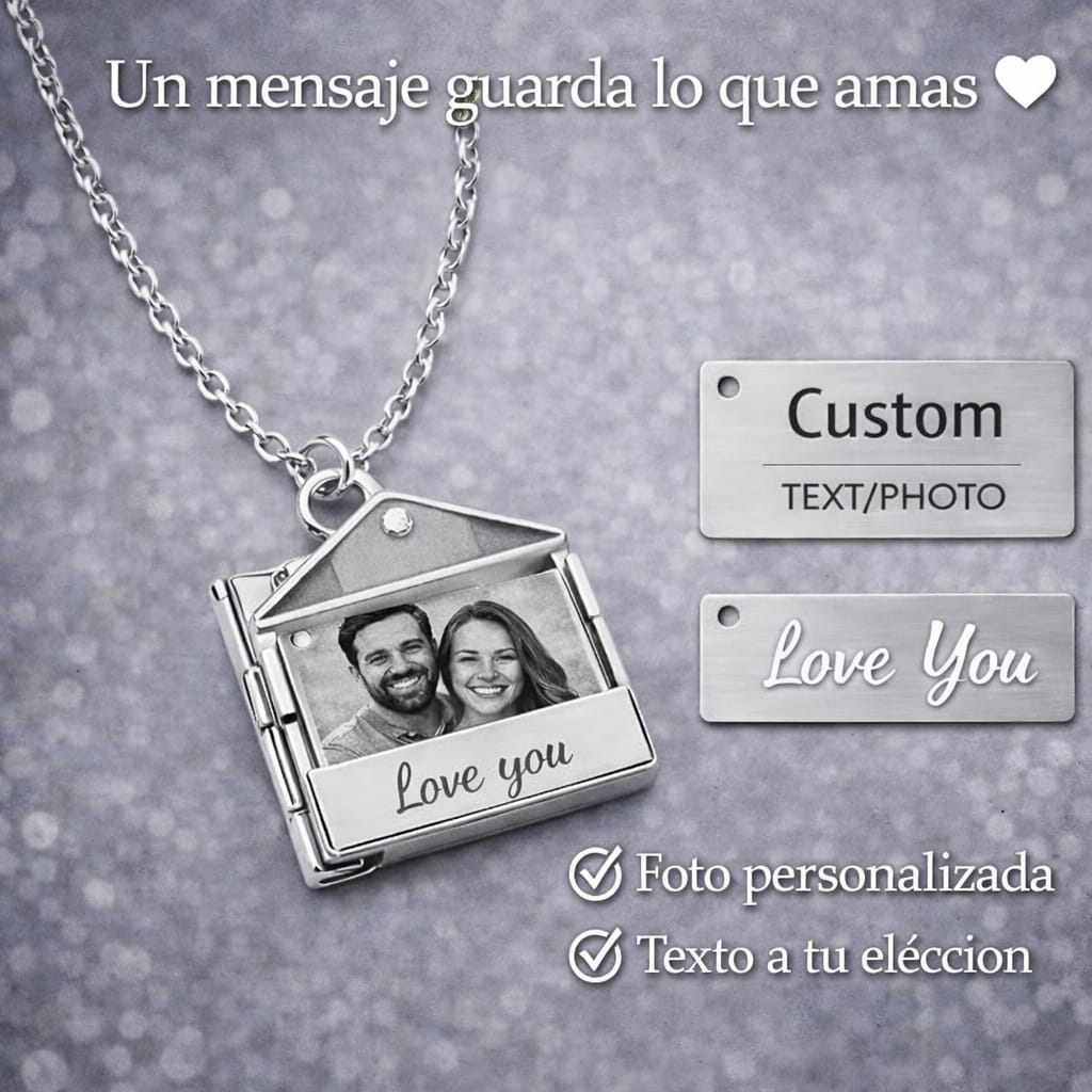 Collar y Dije de Sobre con cartita Adentro Personalizado con foto o Texto😍😍❤️