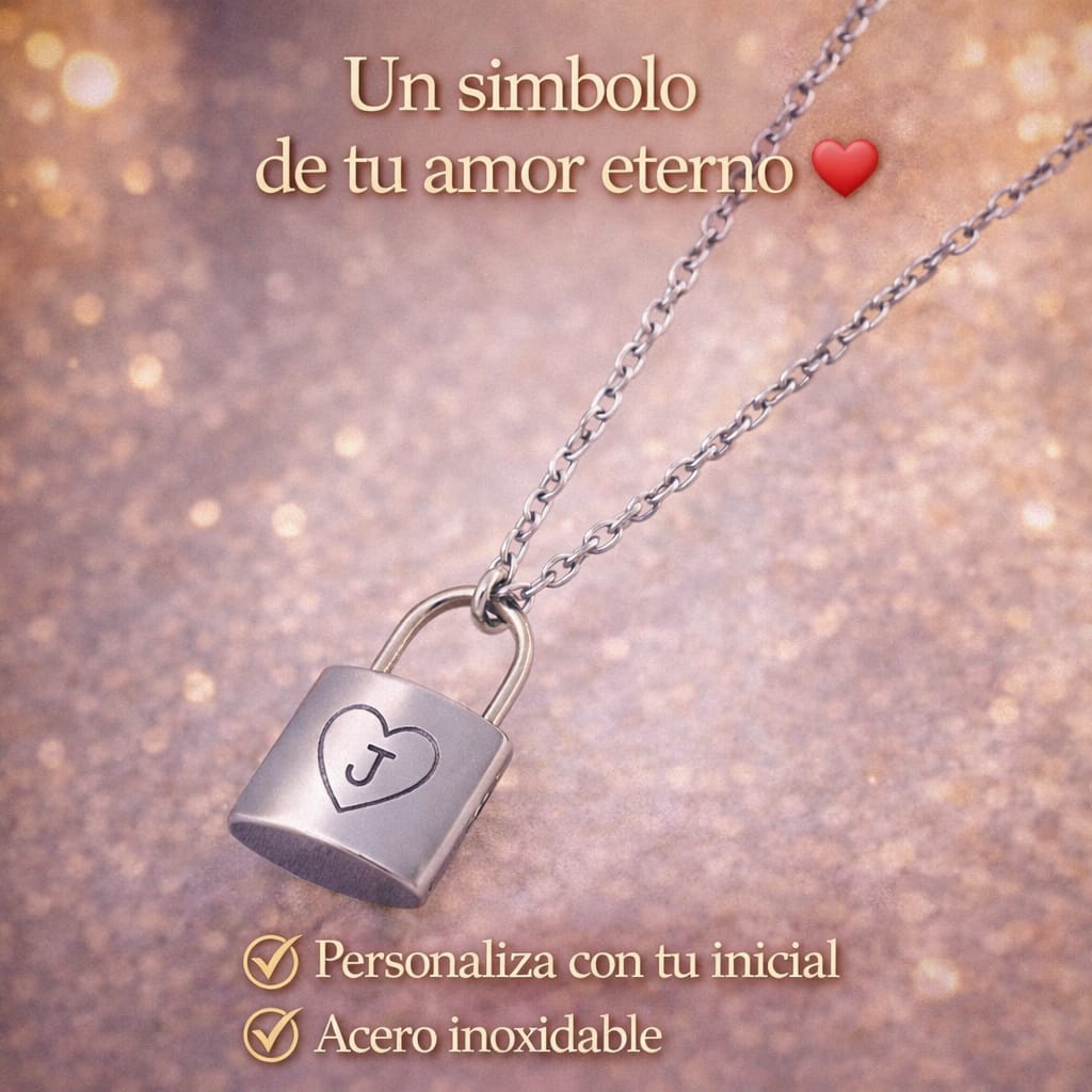Collar de Candado Personalizado con Iniciales o Palabra♥️