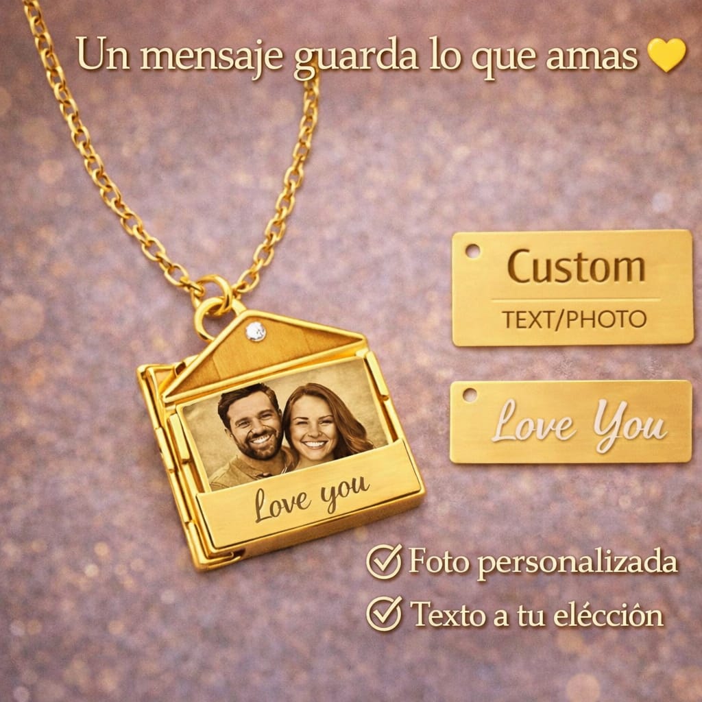 Collar y Dije de Sobre con cartita Adentro Personalizado con foto o Texto😍😍❤️