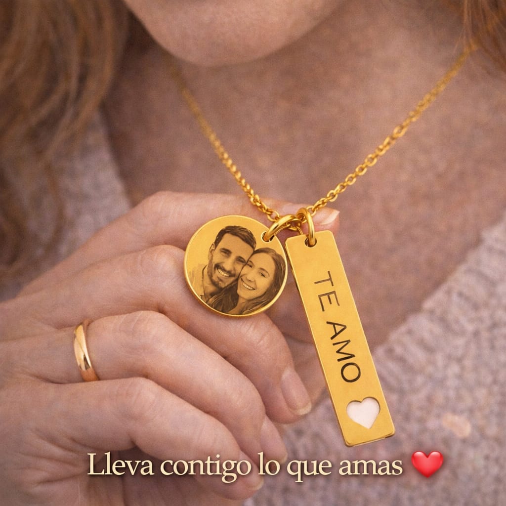 Collar de Barra con Corazón y Medalla ♥️