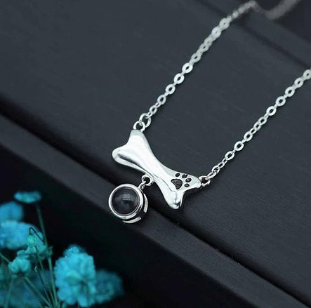 Collar y Dije de Plata con FOTO personalizada de Hueso de Perrito🐶