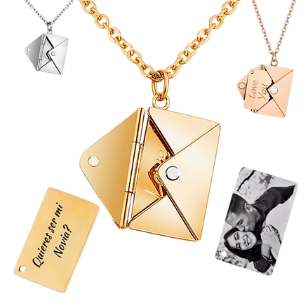 Collar y Dije de Sobre con cartita Adentro Personalizado con foto o Texto😍😍❤️