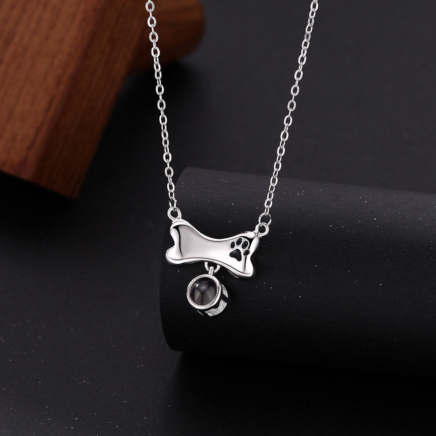Collar y Dije de Plata con FOTO personalizada de Hueso de Perrito🐶