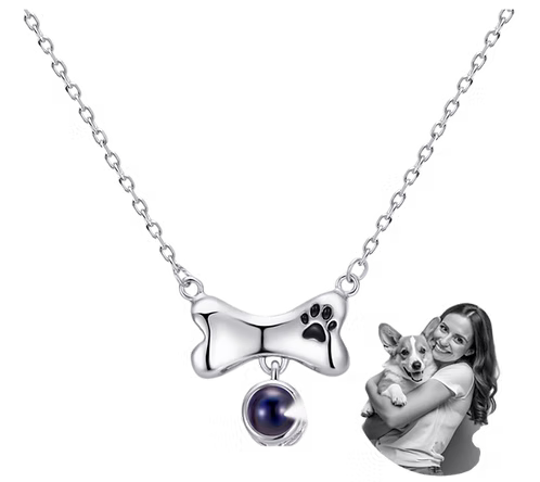 Collar y Dije de Plata con FOTO personalizada de Hueso de Perrito🐶