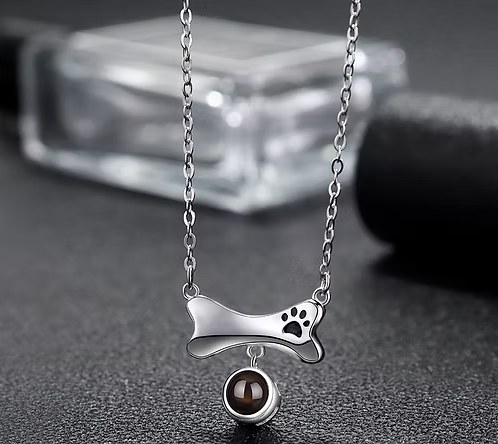 Collar y Dije de Plata con FOTO personalizada de Hueso de Perrito🐶