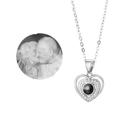 Collar y Dije de Plata de Corazón Doble con foto personalizada de proyección 😍