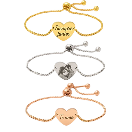 Pulsera Corazón Personalizable en Acero Inoxidable Grabado Láser♥️