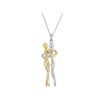 Collar Pareja Abrazo 2 Tonos (Oro/Plata) – Dije Amor Eterno, Regalo Romántico ❤️