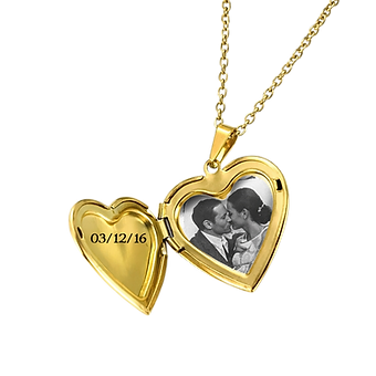 Collar Relicario Corazón con Foto en Blanco y Negro y Fecha Personalizada 💛📸