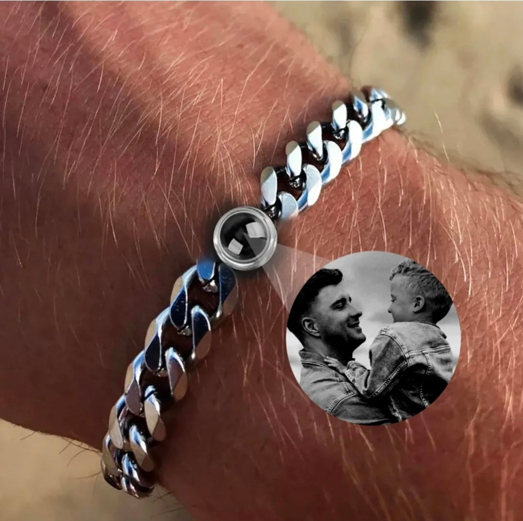 Pulsera de Proyección para Hombre con Foto Personalizada – Acero Titanio