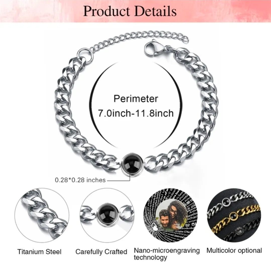 Pulsera de Proyección para Hombre con Foto Personalizada – Acero Titanio